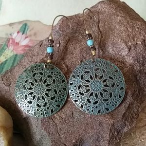 Medallion Oxidized Bronze Looking Earrings NEW